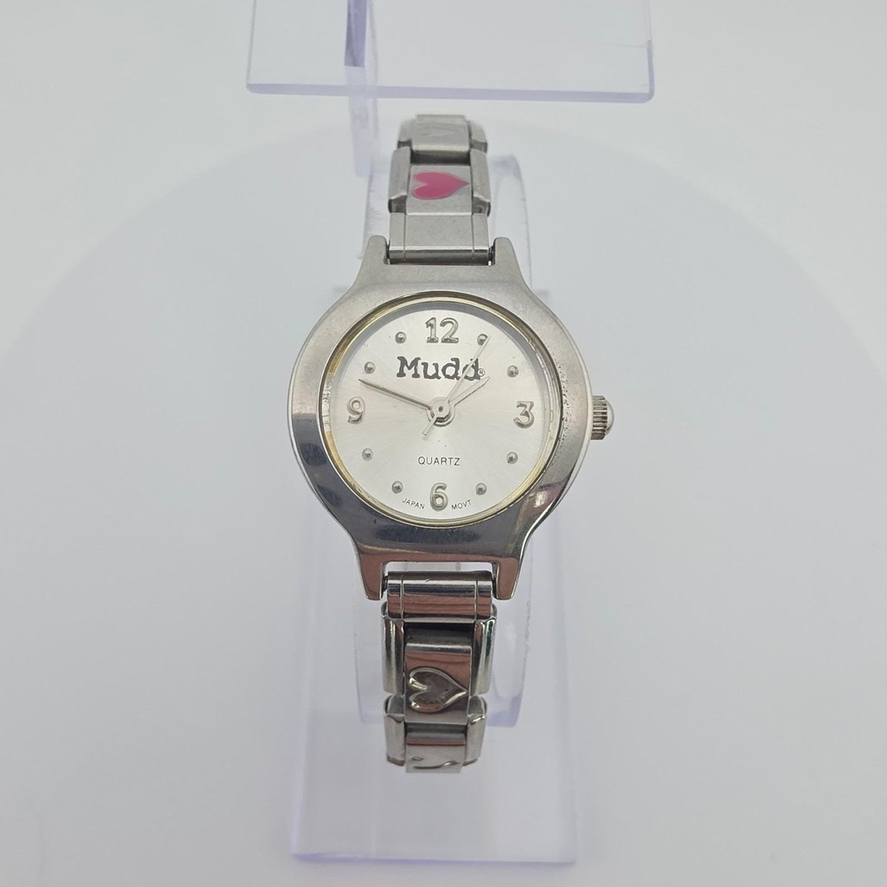 Vtg Y2K MUDD Ladies Watch Colorful Enamel Hearts Silver Tone 6.25" New Battery